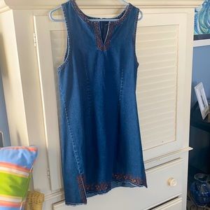 J.L.N.Y. Sport Denim Dress With Brown Embroidered Trim Sz M